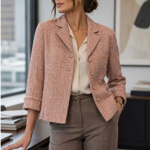 Kasper Pink Tweed Blazer Jacket 8 Frayed Cuff Lady Jacket Preppy Coquette Chic